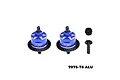 GPM Racing blue anodized aluminium and steel differential set for RC cars, featuring two assembled differentials and two pinion gears.