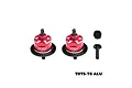 Two red GPM Racing differential assemblies with black steel ring gears and two separate pinion gears on a white background.