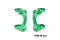 Two green anodized aluminium RC front hub carriers (C-hubs) by GPM Racing, marked with L and R for left and right sides.