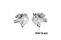 Two silver GPM Racing aluminium front steering hubs for RC cars, featuring oversized bearings and marked with L and R indicators.