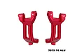 A pair of red anodized aluminium front hub carriers (C-hubs) for RC cars, marked with L and R for left and right sides.