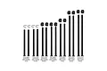 A set of black steel RC suspension pins of various lengths with matching nuts and e-clips, arranged on a white background.
