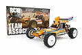 A Team Associated RC10 4WD electric RC buggy kit displayed next to its product packaging box on a white background.