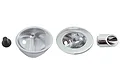RPM Chrome 1/10 scale side exit exhaust tips showing the mounting hardware, base plate, and exhaust pipe components on a white background.