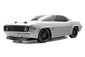 A silver 1/10 scale HPI RS4 Sport 3 RC car featuring a 1969 Chevrolet Camaro Z28 body with black wheels and tinted windows, isolated on a white background.