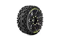 A single Louise 1/8 scale B-Uphill buggy tyre mounted on a black multi-spoke rim with gold-coloured lug nuts against a white background.