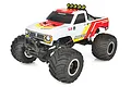 Team Associated MT12 Lux 1/12 scale 4WD electric RC monster truck with white, red, and yellow body graphics and large off-road tires.