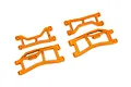 Four orange Traxxas HD WideMaxx rear suspension arms arranged on a white background.