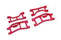 Four red Traxxas HD WideMaxx suspension arms arranged on a white background.