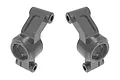 A pair of grey aluminium rear hub carriers for a Traxxas RC vehicle, shown against a clean white background.
