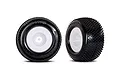 Two Traxxas Response Pro RC car tyres mounted on white dish rims, shown from front and side angles.
