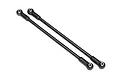 Two black Traxxas HD steel rear upper suspension links with pre-installed rod ends on a white background.