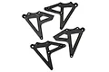 Four black plastic RC car shock tower components arranged on a white background.