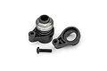 Traxxas servo horn and servo saver assembly components including a metal nut and a black screw on a white background.