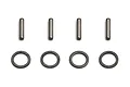 A set of four metal drive pins and four metal spacers arranged on a white background.