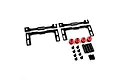Yeah Racing aluminium shorty battery hold-down set in black and red, including brackets, thumb nuts, and mounting hardware.