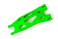 A bright green Traxxas lower suspension arm for an RC vehicle, shown from a top-down perspective against a white background.