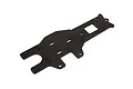 A flat, carbon fibre rear main chassis plate for an RC vehicle, featuring a woven texture and multiple mounting holes.