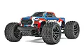 ARRMA Granite Grom 4x4 RC monster truck in blue, red, and white livery on a white background.