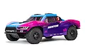 ARRMA Senton 223S BLX short course truck in a vibrant blue and purple gradient livery with black off-road wheels against a white background.