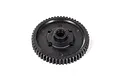 A black plastic 54T spur gear for RC vehicles, showing the central hub and mounting holes against a white background.