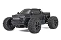 A black ARRMA Big Rock 223S RC monster truck viewed from a front three-quarter angle against a white background.