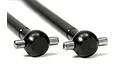 Two black HPI Racing RC drive shafts with ball joints and cross pins, shown in a close-up studio shot against a white background.