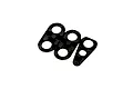 Three carbon fiber weight spacers of varying shapes arranged on a white background.