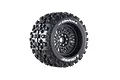 A single Louise 3.8 inch MT-Uphill RC monster truck wheel with a black multi-spoke rim and aggressive tread pattern, isolated on a white background.