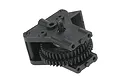 A black plastic two-speed gearbox assembly for an RC car, featuring exposed gears and mounting points.