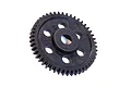 A black plastic 47-tooth spur gear for an RC car, featuring a central hole and five surrounding weight-reduction holes.