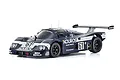 Kyosho Mini-Z Sauber Mercedes C9 Group C RC car in dark blue Kouros livery with number 61, shown from a front three-quarter angle on a white background.