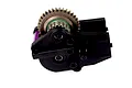 HSP RC off-road gearbox assembly featuring a black plastic housing, metal spur gear, and purple anodized aluminum spacer on a white background.