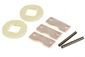 HSP brake disc set including two off-white fiber brake discs, three metal brake pads, and two small metal pins on a white background.