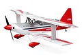E-Flite Ultimate 3D Smart RC biplane in red, white, and grey livery, viewed from a three-quarter angle against a white background.