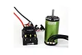 Castle Creations Cobra 10 ESC and green sensored brushless motor combo on a white background.