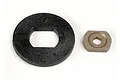 A black circular brake disc and a small metallic hexagonal hub component from the Traxxas 4185 brake disc set.