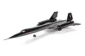 E-Flite SR-71 Blackbird RC model jet plane in black, viewed from a high angle against a white background.