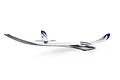 E-Flite Night Radian 2.0m RC glider plane in white with blue and black accents, shown from a side profile against a white background.