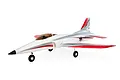 E-Flite Habu STS RC EDF jet airplane in white, silver, and red livery, shown from a side profile against a white background.