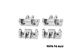 Four silver GPM Racing aluminium lower shock mounts arranged in a grid against a white background.