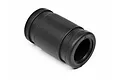 A black rubber exhaust joiner for HPI nitro RC engines, shown from an angled perspective against a white background.