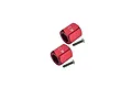 Two red anodized aluminium RC wheel hex adapters with 12.5mm laser-etched markings, accompanied by two flat-head screws on a white background.