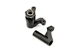 Kyosho servo saver assembly components, including a black plastic steering arm and a pre-assembled servo saver unit with a metal nut.