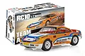 Team Associated RC10 4x4 Rally car kit box and assembled orange and white rally car model on a white background.