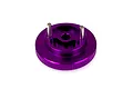 A purple anodized aluminium 2-pin flywheel for an RC nitro engine, shown from a top-down angle against a white background.