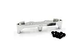 A silver aluminium front shock tower for an RC car by Yeah Racing, shown with five black mounting screws on a white background.
