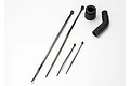 Traxxas exhaust pipe seal, silencer, and four black zip ties on a white background.