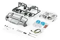 Killerbody 1/10 scale Toyota Land Cruiser bumper upgrade set including silver bumper, light buckets, LED wiring, and mounting hardware.
