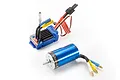Traxxas Velineon brushless motor and ESC combo featuring a blue motor can and blue ESC with heatsink on a white background.